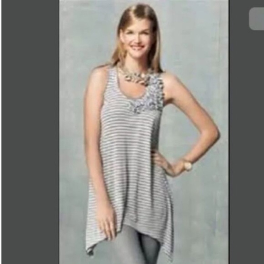 Cabi Striped Textured Flower Sleeveless Tunic Top sz M